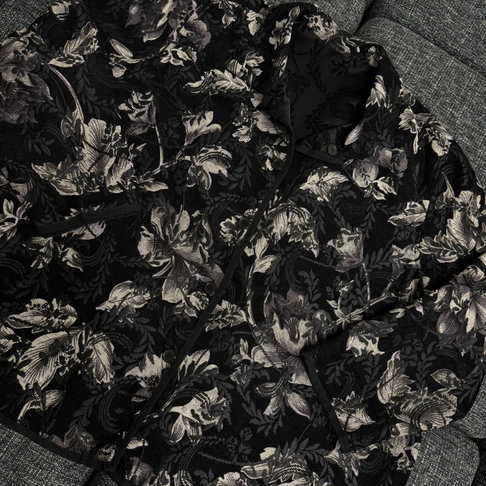 Reversible Floral Tapestry Damask Jacket Women 3XL Black White Excellent 4181